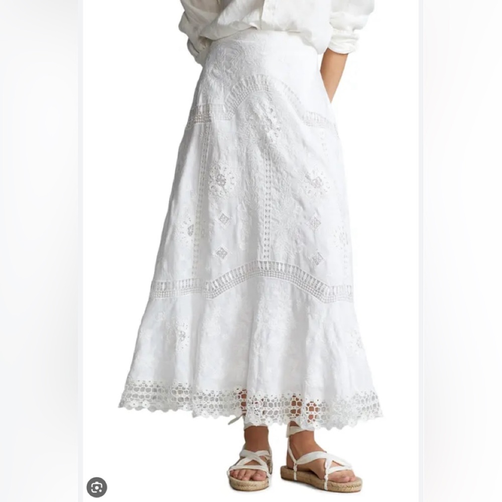 Polo Ralph Lauren Linen A Line Midi Skirt in White Sz 4 NWT